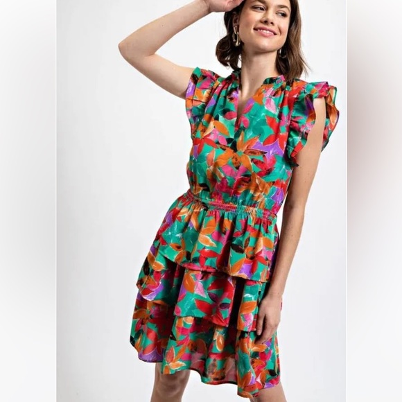 Gigio Multi-Colored Sleeveless Bold Floral Mini Dress - Picture 1 of 7
